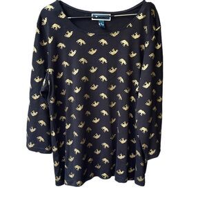 Karen Scott size 16 (0X) navy with gold elephants tee